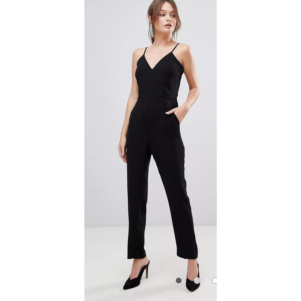 Reiss Black V-Neck Spaghetti Strap Jumpsuit
